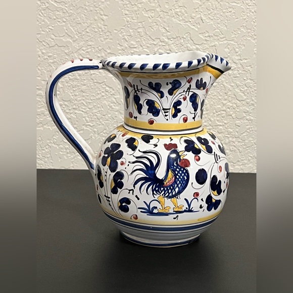 Sorrento Blue Rooster Handpainted In Italy Pitcher. - Picture 2 of 5